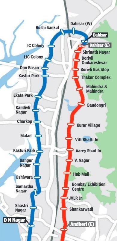Mumbai Metro Line 2A and 2B corridor map